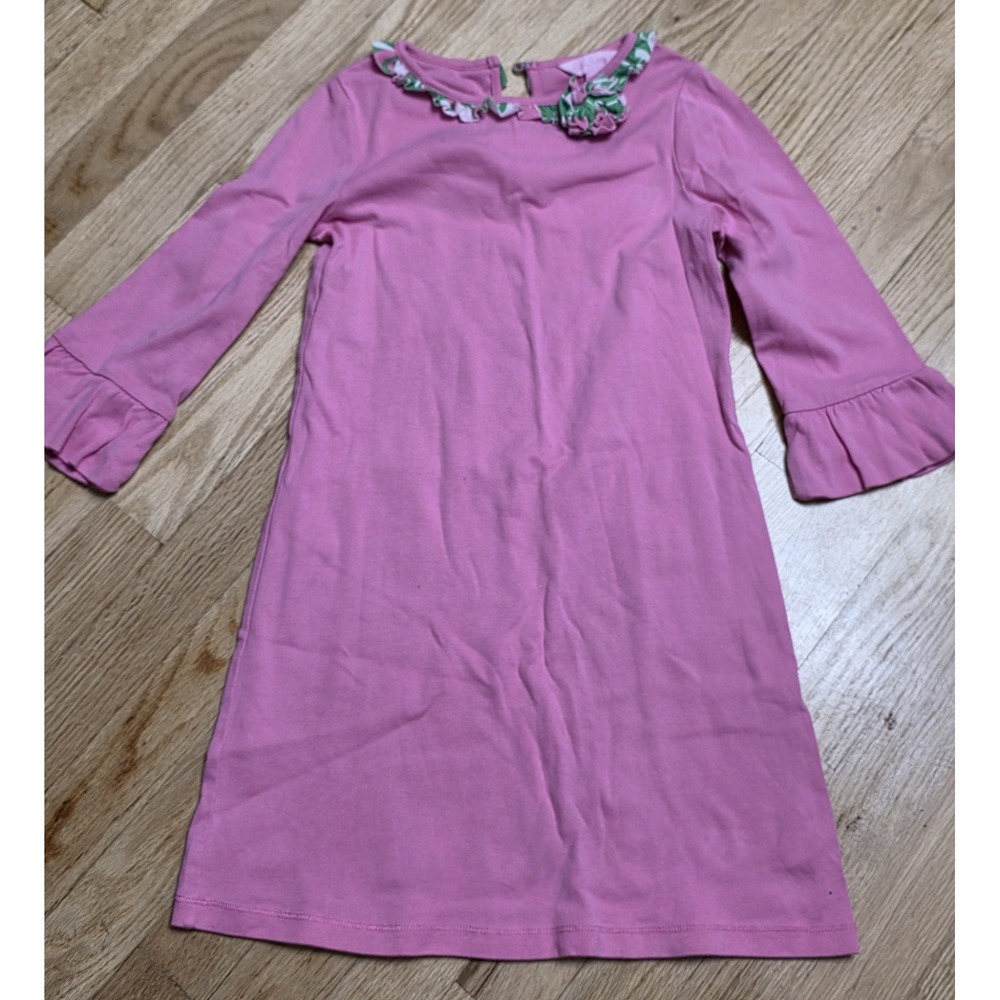 Lilly Pulitzer Girls Pink Dress Ruffle Floral Collar Bell Sleeve Size L 8-10